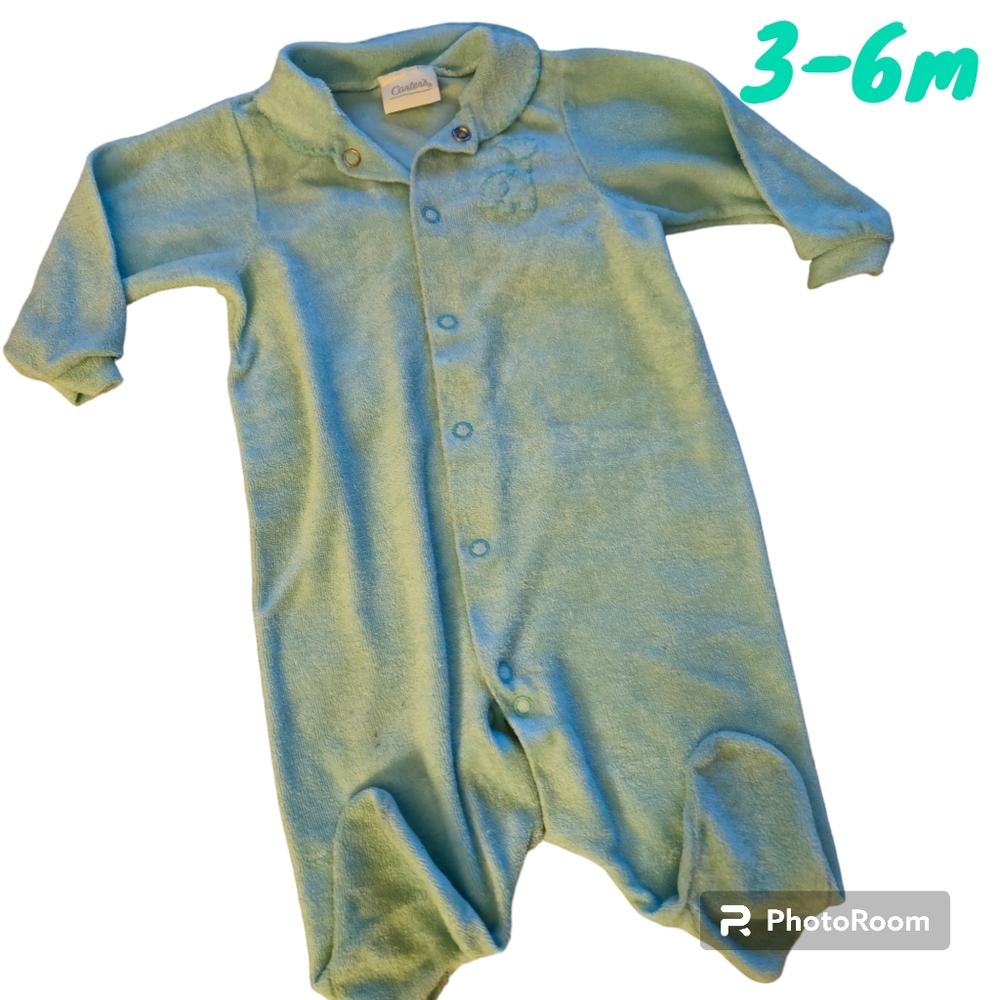 Vintage 90s Carters Terry Cloth Footed Sleeper Snaps Light Blue Infant 3-6 M